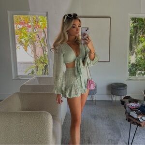 Designer Boutique Light Blue Patterned Two-Piece Set